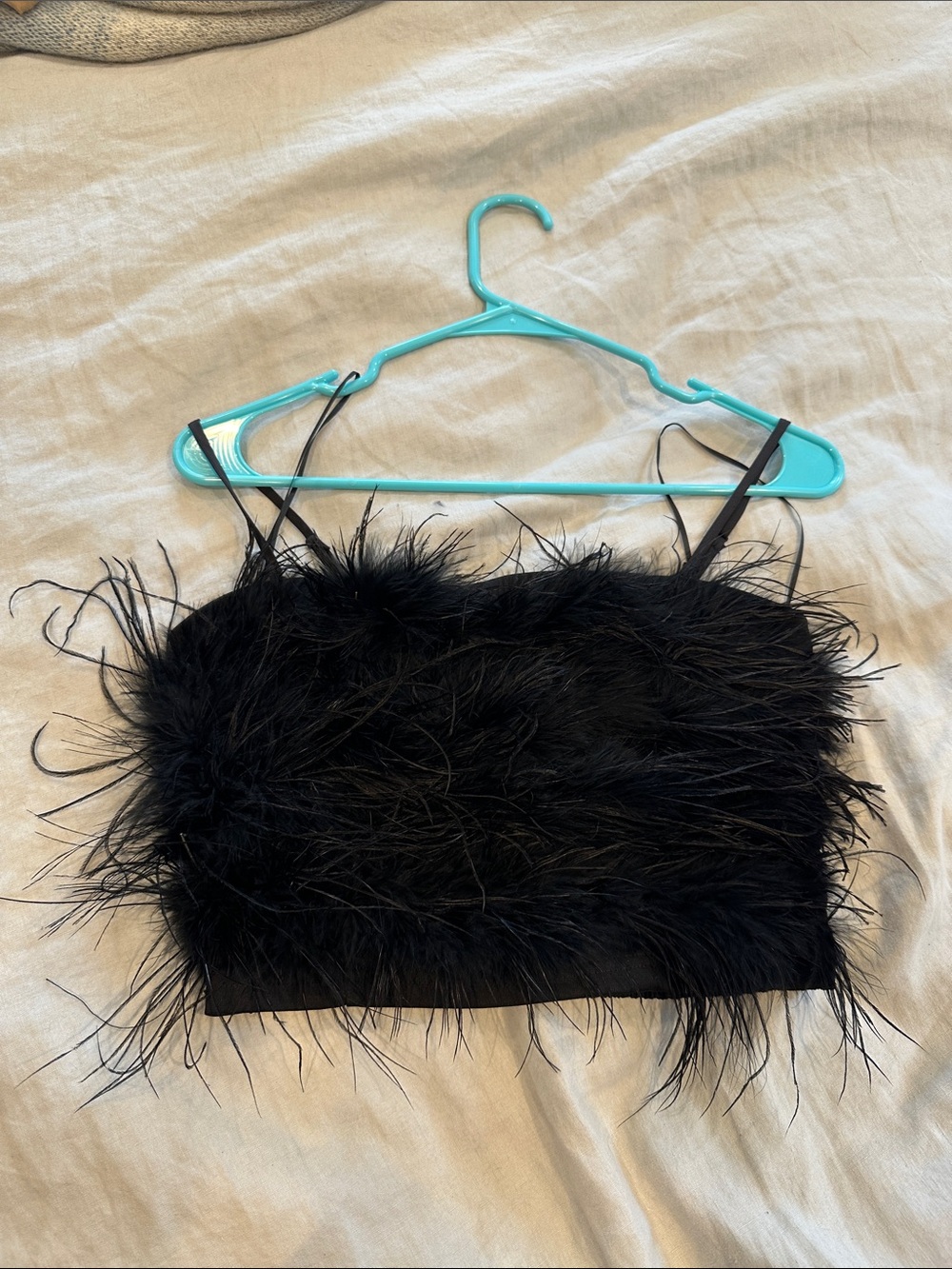 Bloomingdale's Black Feathered Crop Top